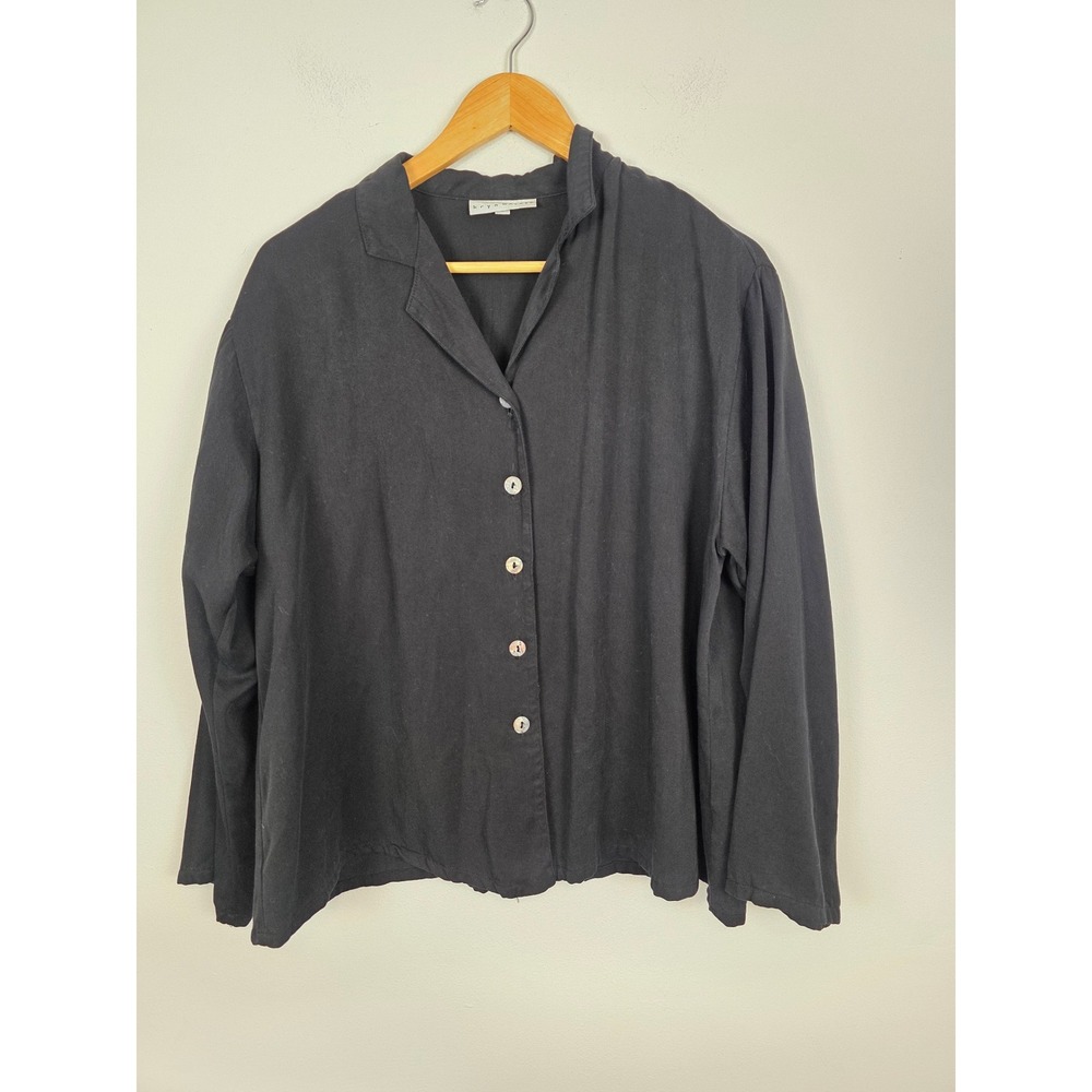 Bryn Walker Black Tencel Collared Button Down Shirt Top Size S